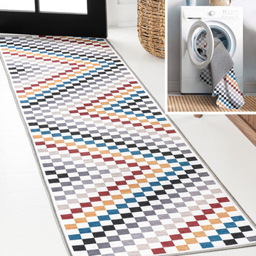 Ainsley Modern Cottage Checkerboard Washable Area Rug